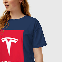 Футболка оверсайз женская TESLA MOTORS ТЕСЛА, цвет: тёмно-синий — фото 2