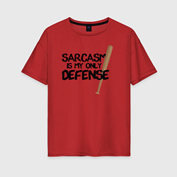 Футболка оверсайз женская Sarcasm is my only defense, цвет: красный