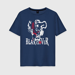 Футболка оверсайз женская Черные быки белое лого, цвет: тёмно-синий