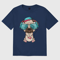 Футболка оверсайз женская Крутой мопс, цвет: тёмно-синий