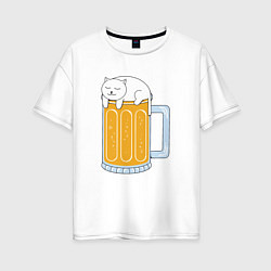 Футболка оверсайз женская Beer Cat, цвет: белый