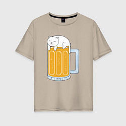 Футболка оверсайз женская Beer Cat, цвет: миндальный