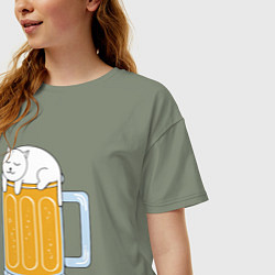 Футболка оверсайз женская Beer Cat, цвет: авокадо — фото 2