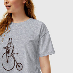 Футболка оверсайз женская Винтажный кот на велосипеде, цвет: меланж — фото 2