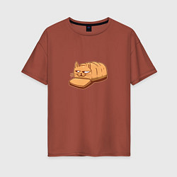 Футболка оверсайз женская Кот хлеб - Bread Cat, цвет: кирпичный