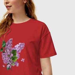 Футболка оверсайз женская СИРЕНЬ АКВАРЕЛЬЮ, цвет: красный — фото 2