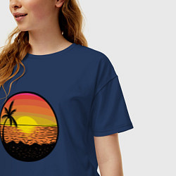 Футболка оверсайз женская Закат солнце на пляже, цвет: тёмно-синий — фото 2