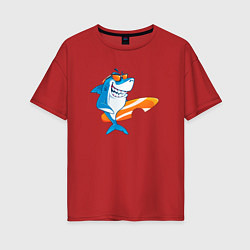 Футболка оверсайз женская Акула серфер, цвет: красный