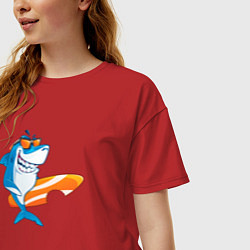Футболка оверсайз женская Акула серфер, цвет: красный — фото 2