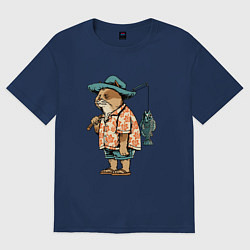 Футболка оверсайз женская Кот рыбак, цвет: тёмно-синий