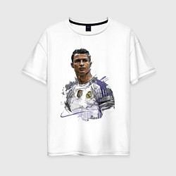 Футболка оверсайз женская Cristiano Ronaldo Manchester United Portugal, цвет: белый