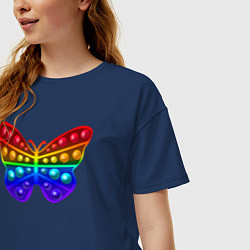 Футболка оверсайз женская Бабочка, радуга, поп-ит, цвет: тёмно-синий — фото 2