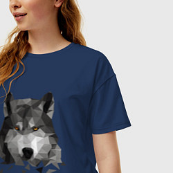 Футболка оверсайз женская Полигональный Волк, цвет: тёмно-синий — фото 2