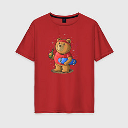 Футболка оверсайз женская Газировка и медведь, цвет: красный