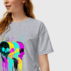 Футболка оверсайз женская 4 ЧЕРЕПА SKULLS NEON, цвет: меланж — фото 2