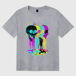 Футболка оверсайз женская 4 ЧЕРЕПА SKULLS NEON, цвет: меланж