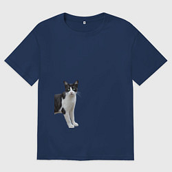 Футболка оверсайз женская Смотрящая кошка, цвет: тёмно-синий