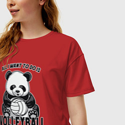 Футболка оверсайз женская Volleyball Panda, цвет: красный — фото 2