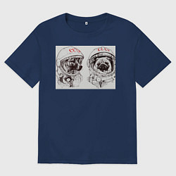 Футболка оверсайз женская Собаки - космонавты, цвет: тёмно-синий