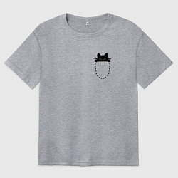 Женская футболка оверсайз Кот в кармане