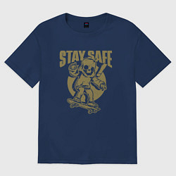 Футболка оверсайз женская Будь в безопасности, цвет: тёмно-синий