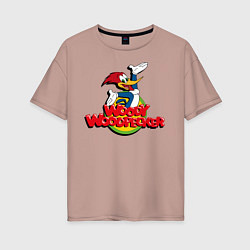 Футболка оверсайз женская Дятел Вуди лого, цвет: пыльно-розовый