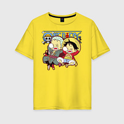 Футболка оверсайз женская Малыши Зоро и Луффи One Piece, цвет: желтый