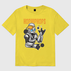 Футболка оверсайз женская Робот в бейсболке, цвет: желтый