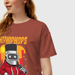 Футболка оверсайз женская Робот с микрофоном, цвет: кирпичный — фото 2