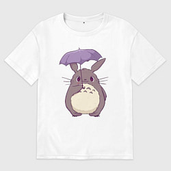 Футболка оверсайз женская Кавайный Тоторо с зонтиком, цвет: белый