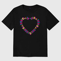 Футболка оверсайз женская Сердце из книг, цвет: черный