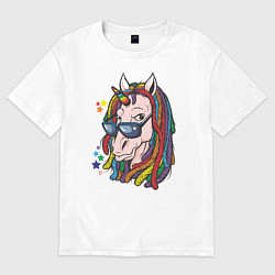 Футболка оверсайз женская Единорог - хиппи, цвет: белый