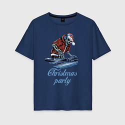 Футболка оверсайз женская Christmas party, cool DJ, цвет: тёмно-синий