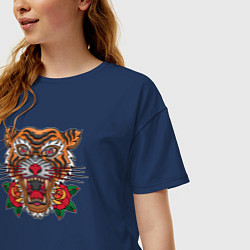 Футболка оверсайз женская Tiger Roses, цвет: тёмно-синий — фото 2