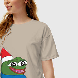 Футболка оверсайз женская Pepe, pepe happy, Пепе хеппи, pepe happy new year, цвет: миндальный — фото 2