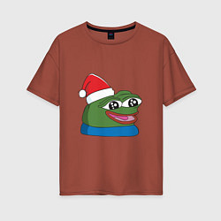 Футболка оверсайз женская Pepe, pepe happy, Пепе хеппи, pepe happy new year, цвет: кирпичный