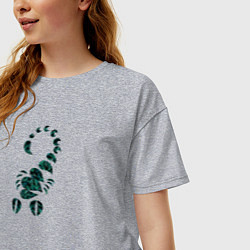 Футболка оверсайз женская Скорпион в раскраске листья, цвет: меланж — фото 2