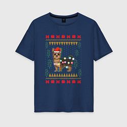 Футболка оверсайз женская Рождественский свитер Йоркшик, цвет: тёмно-синий