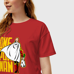 Футболка оверсайз женская Сайтама возвращается из супермаркета One Punch-Man, цвет: красный — фото 2