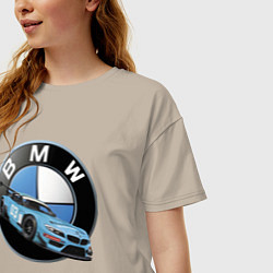 Футболка оверсайз женская BMW самая престижная марка автомобиля, цвет: миндальный — фото 2