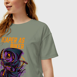 Футболка оверсайз женская Велосипедист с косой, цвет: авокадо — фото 2