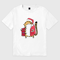 Футболка оверсайз женская Тигр тайно продает рыбу, цвет: белый