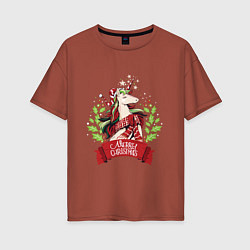 Футболка оверсайз женская Christmas Unicorn, цвет: кирпичный