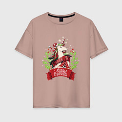 Футболка оверсайз женская Christmas Unicorn, цвет: пыльно-розовый