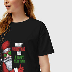 Футболка оверсайз женская Merry Christmas and Happy New Year!, цвет: черный — фото 2