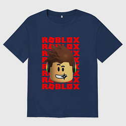Футболка оверсайз женская ROBLOX RED LOGO LEGO FACE, цвет: тёмно-синий