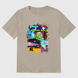 Футболка оверсайз женская Geometry Dash: Pixel Logo, цвет: миндальный