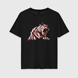 Футболка оверсайз женская Тигр злой Tiger evil, цвет: черный