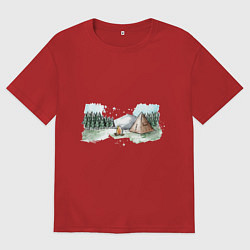 Футболка оверсайз женская Поход в горы, цвет: красный