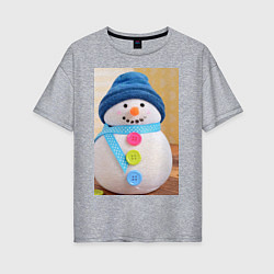 Футболка оверсайз женская Счастливый снеговичок, цвет: меланж